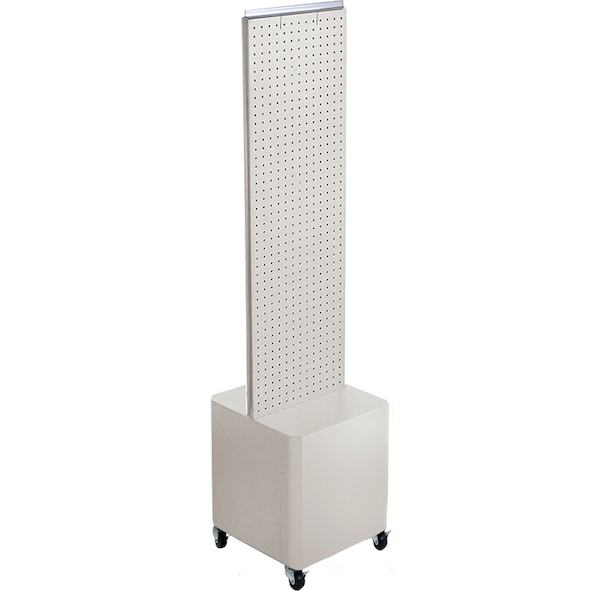 Two-Sided Pegboard Floor Display on White Studio Wheeled Base